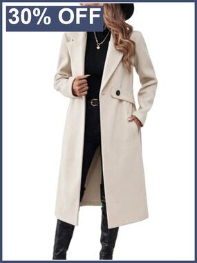 Wool Blend Pea Coat Lapel Collar Single Breasted Winter Coat